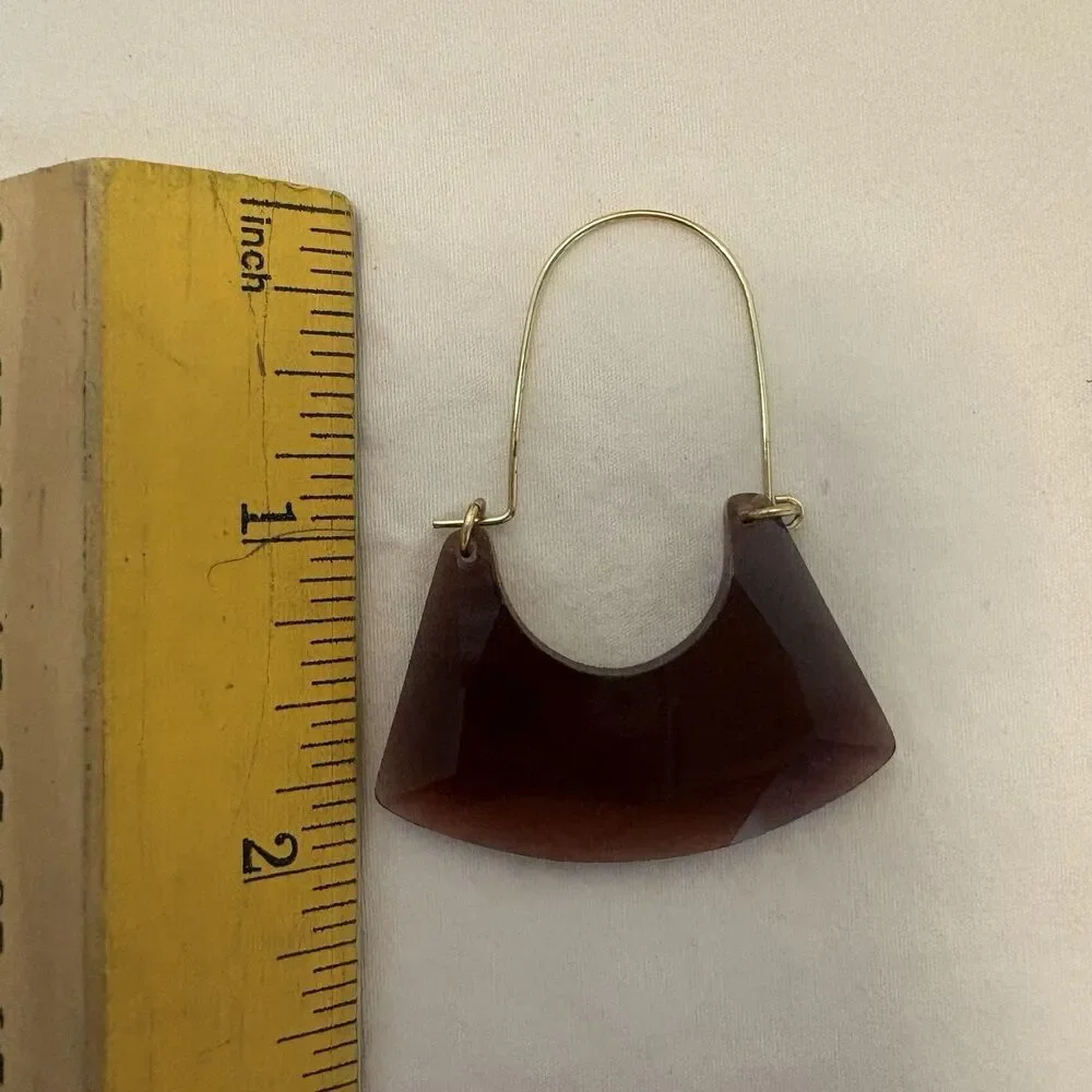 Anthropologie Purple Amber Bezel Cut Crystal Gold Wire Shiny Drop Earrings 2”x2”